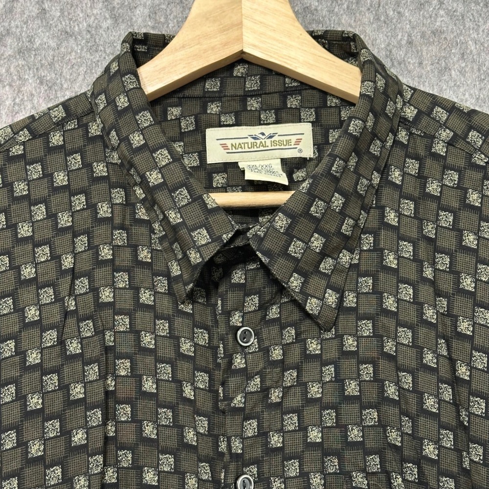 Natural Issue Mens Sz XXL Black Tan Geometric Print Short Sleeve Button Up Shirt